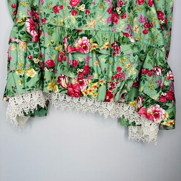 Hand Sewn Floral A-Line‎ Skirt 2X Cotton Lace Ruffle Hem Elastic Waist Cottage - Picture 6 of 8